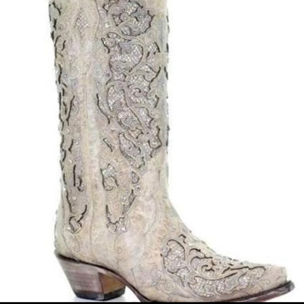 Corral Cream and Silver Embellished Heeled Boots